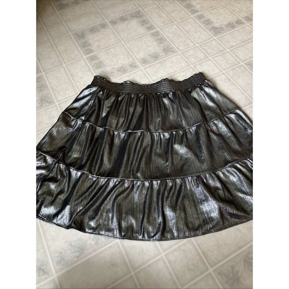 LOFT Metallic Tiered Pull-On Skirt Silver metallic Lined medium Festival Concert